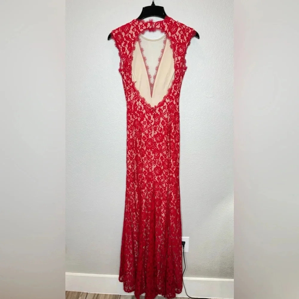 Aidan Mattox Floral Lace Mesh Deep V-Neck Maxi Dress Size 2 Regency-core - Picture 7 of 14
